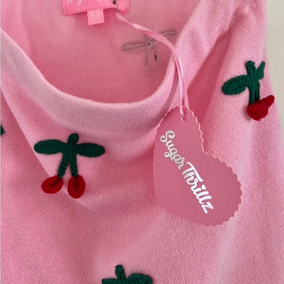 Sugar Thrillz Well Picked Red Cherry Pink Knit Mini High Waist Skirt Matching - Picture 4 of 10